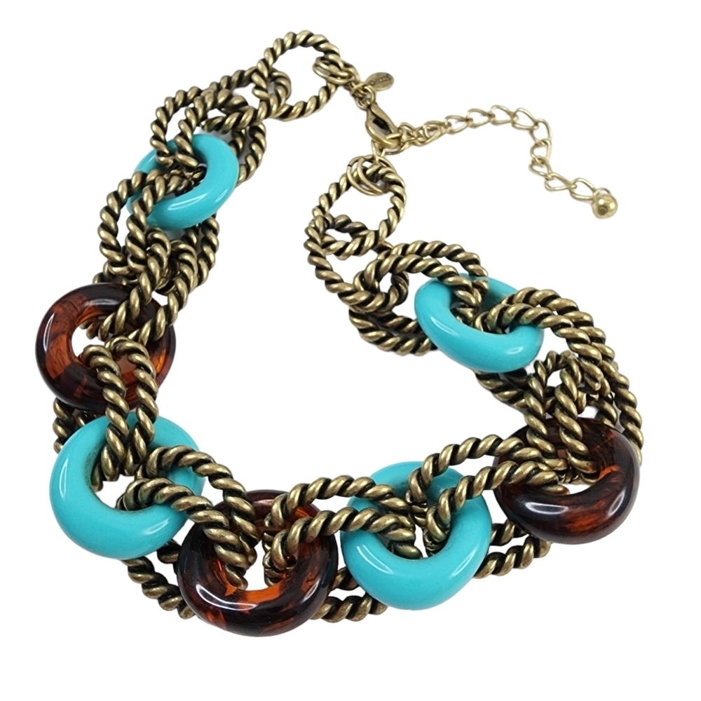 Chico's necklace chunky necklace boho open link turquoise brown - Picture 12 of 15